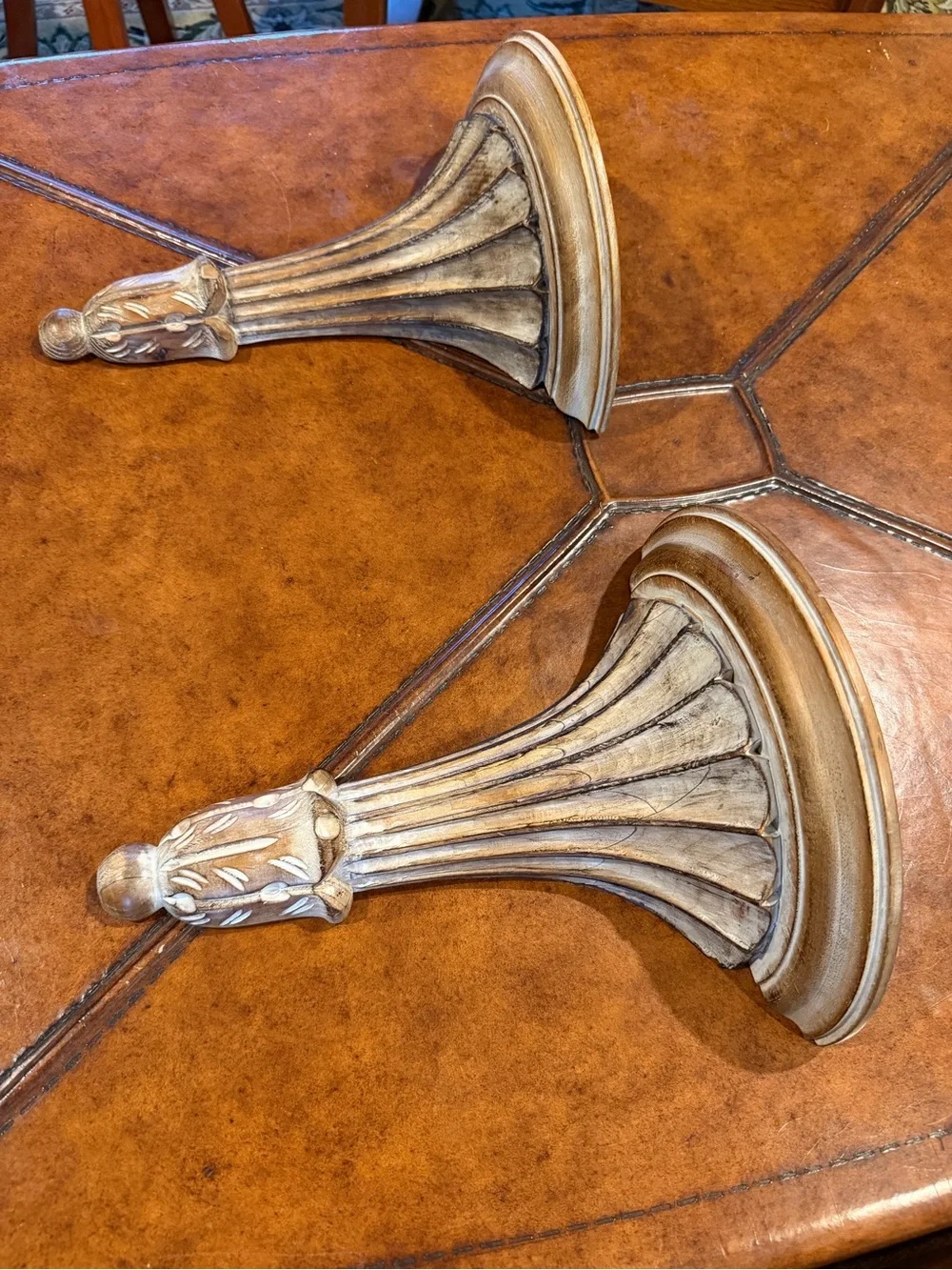 Decorative Wall Corbel Pair in Distressed Beige/ Taupe and Antique White Italy